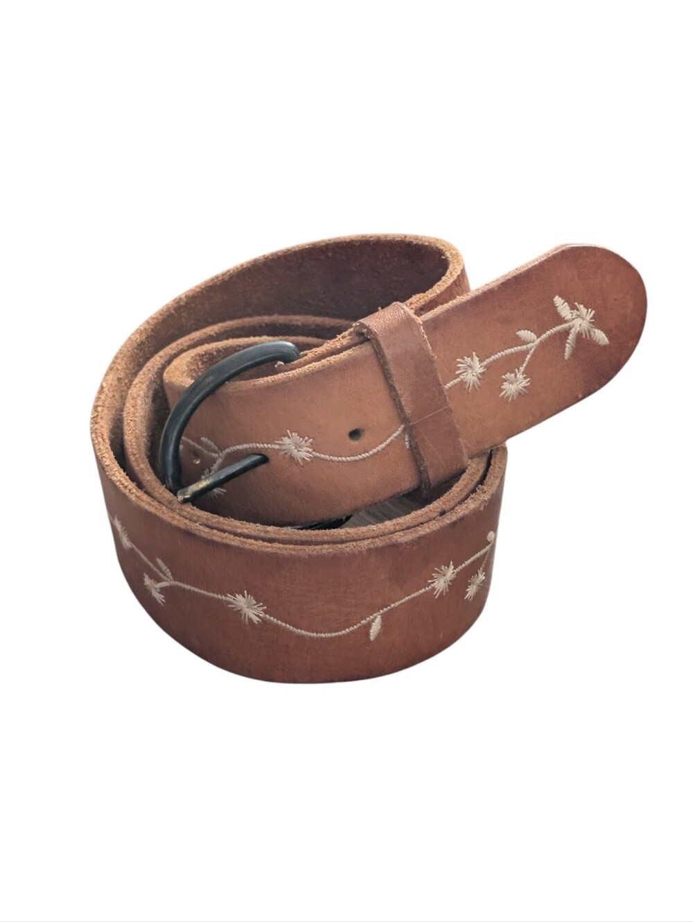 Y2K Abercrombie and Fitch Genuine Leather Embroidered Belt Brown Size Medium